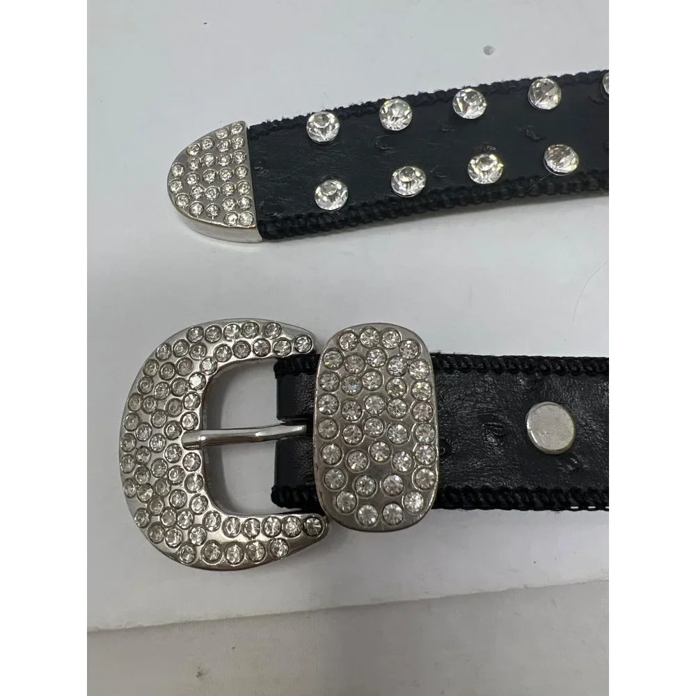 Beltiscool Ostrich Print Heart Ornaments Skinny Rhinestone Belt Girls 25 Black R
